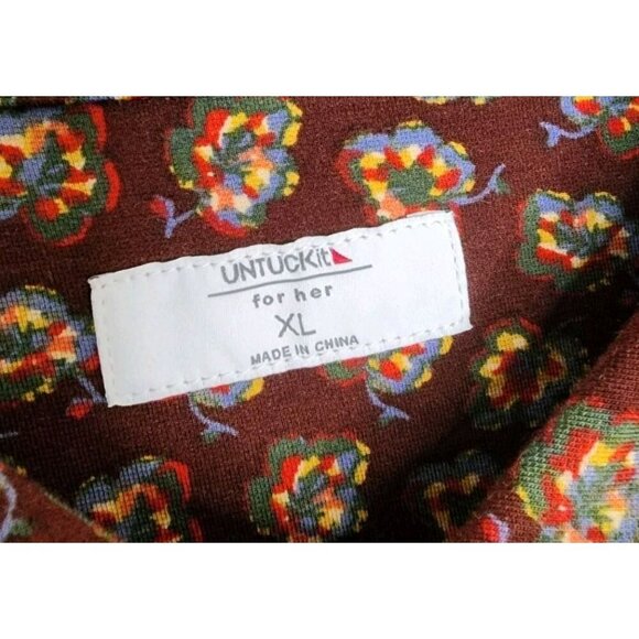 NWT Size XL Untuckit For Her Romy Brown Patterned Jersey Knit Shirt Dress Belted - Picture 3 of 8